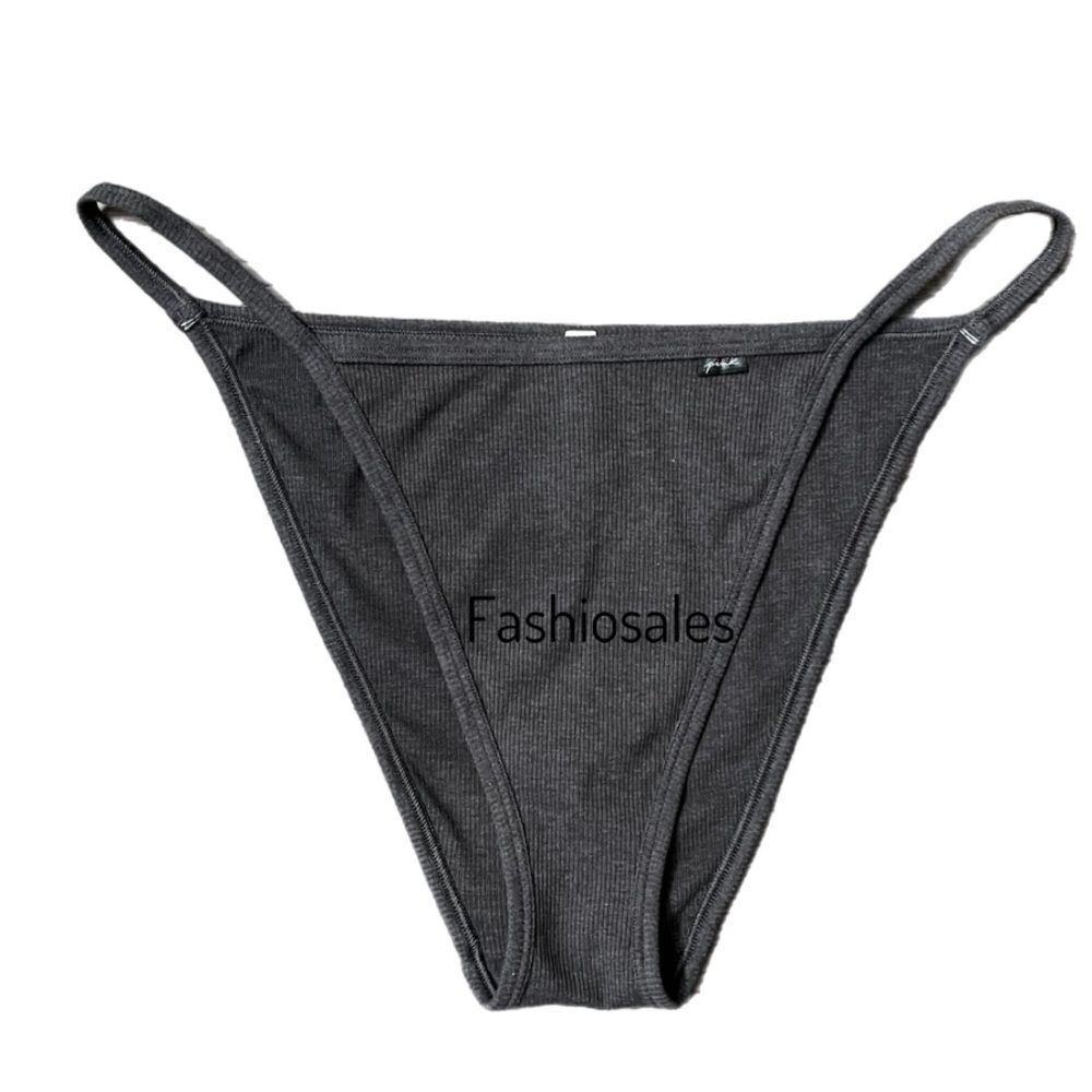 Victorias Secret Pink Soft Cotton Ribbed String Bikini panty Gray